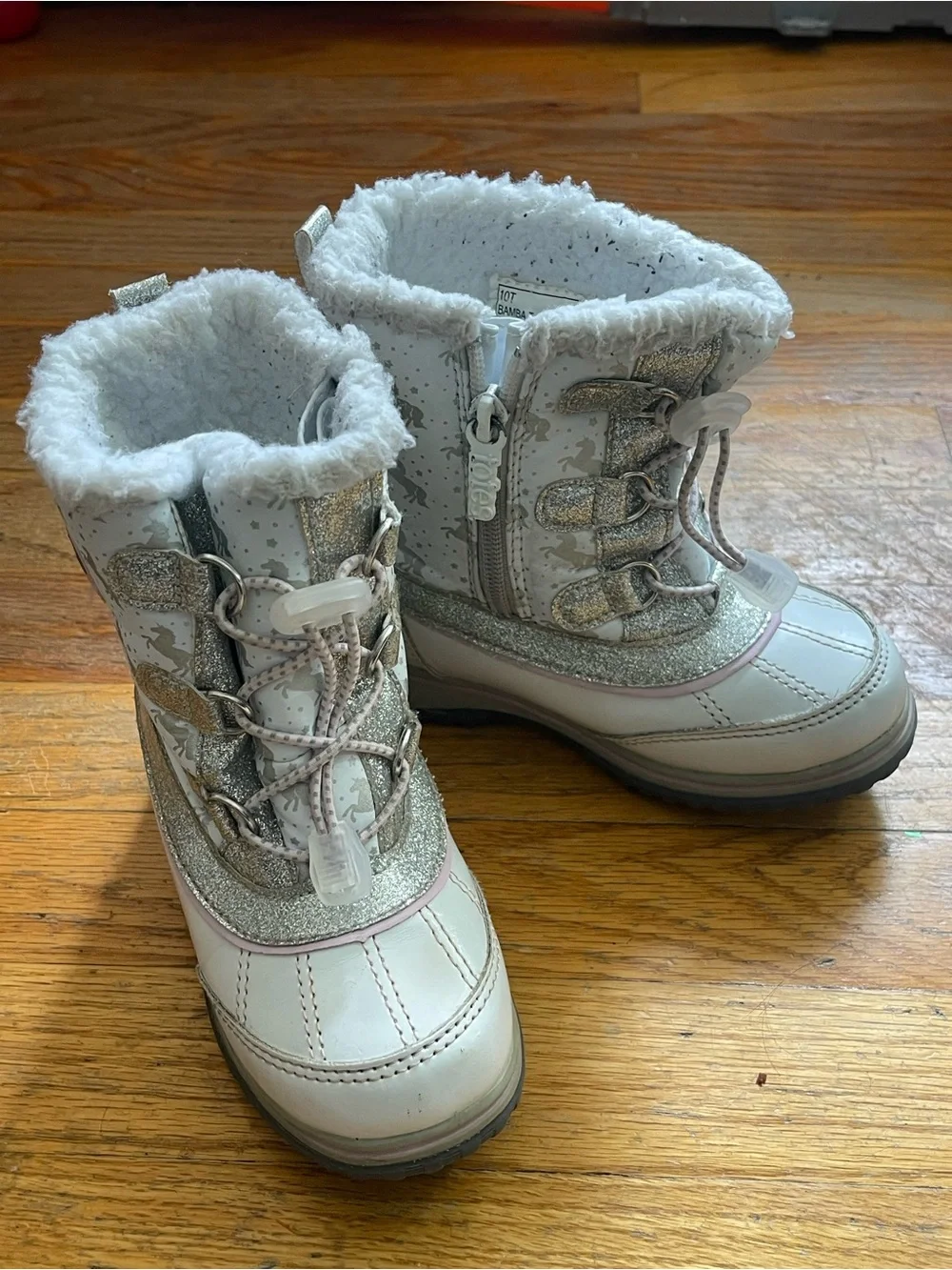 Kids Winter Snow Boots - Silver & White Faux-Fur Lined